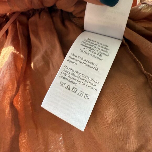 J. Crew Puff Sleeve Cotton Textured Peasant Top Womens SZ Small Festival Brown - Picture 5 of 8